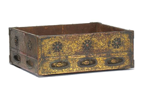 Appraisal: A gilt copper and wood sutra box Edo Period th