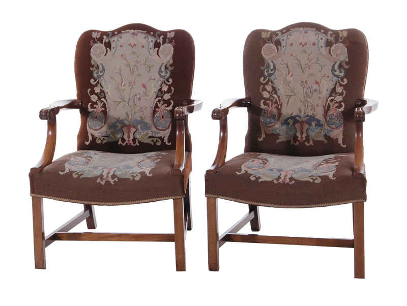 Appraisal: Pair Gainsborough needlework and mahogany armchairs late th early th