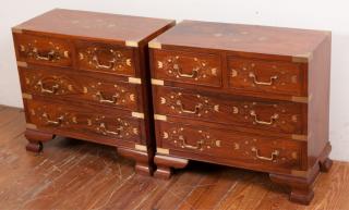 Appraisal: Rosewood and Boulle Inlaid Nightstands Pair Pair of rosewood and