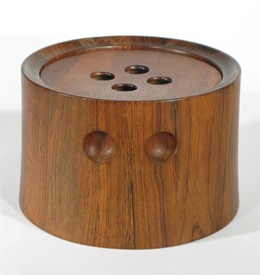 Appraisal: A Nissen Denmark rosewood ice bucket and cover with black