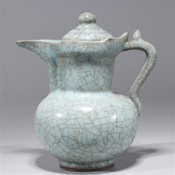 Appraisal: Chinese crackle glazed celadon porcelain teapot overall good condition H