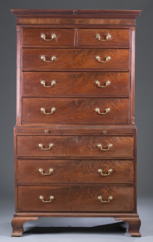 Appraisal: Late Chippendale English Chest on Chest Mahogany with oak secondary