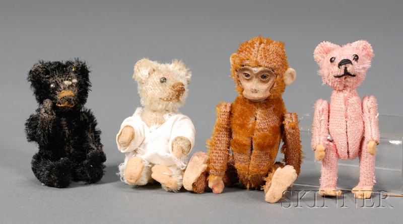 Appraisal: Four Schuco Miniature Mohair Animals s- s singer monkey compact