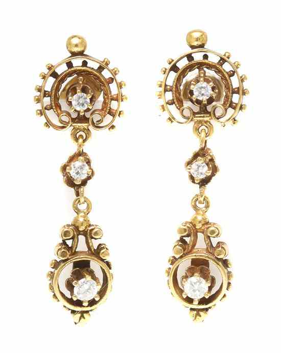 Appraisal: A Pair of Karat Yellow Gold and Diamond Dangle Earrings