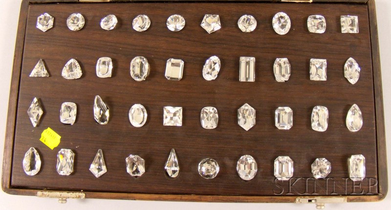 Appraisal: Boxed Set of Forty Colorless Glass Diamond Cut Models