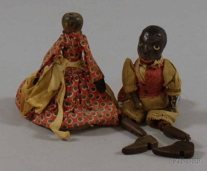 Appraisal: Two Small Folk Art Black Doll Figures one with articulated