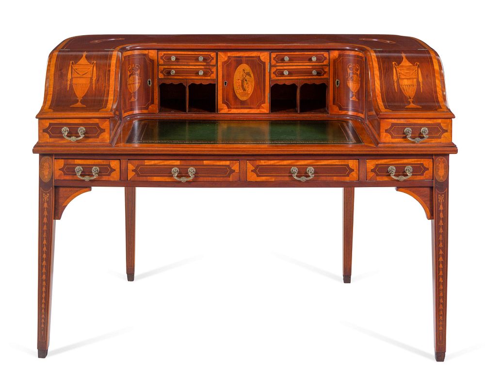 Appraisal: A George III Style Inlaid and Figured Mahogany Leather Inset