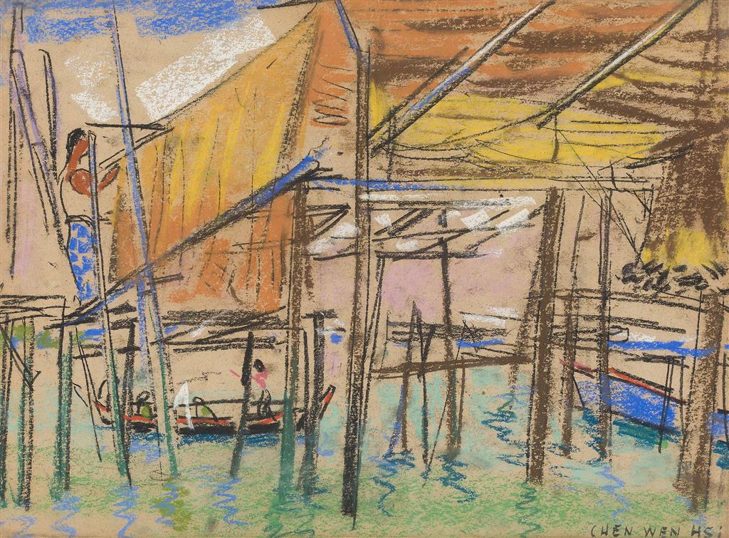 Appraisal: CHEN WEN HSI SINGAPOREAN - BOAT QUAY pastel on board