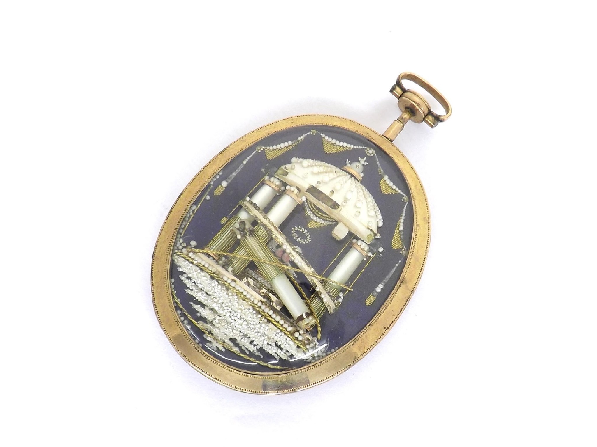 Appraisal: Late th century gold oval mourning pendant decorated with lovebirds