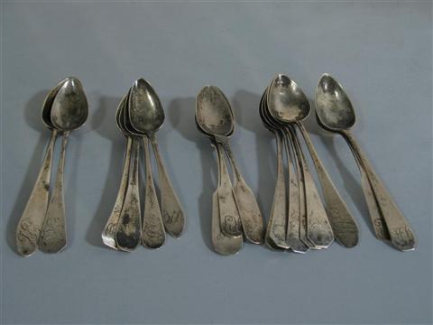 Appraisal: SEVENTEEN AMERICAN COIN SILVER TEASPOONS Various dates makers and patterns