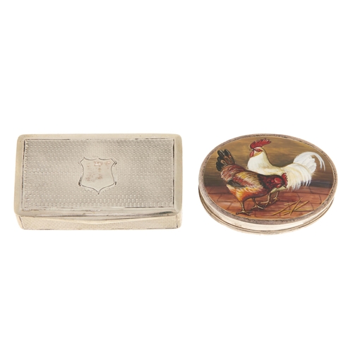 Appraisal: An oval silver and enamel snuff box the lid painted