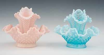 Appraisal: Two Small Hobnail Glass Epergnes The first in opaque light