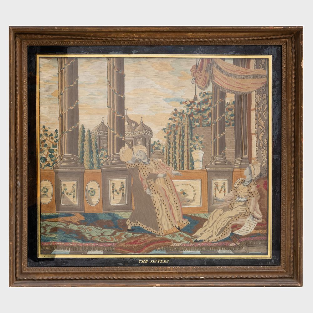 Appraisal: George III Painted and Silk Embroidered Picture The Sisters With