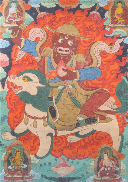 Appraisal: Large Sino-Tibetan framed painted thangka thangka with some wear and