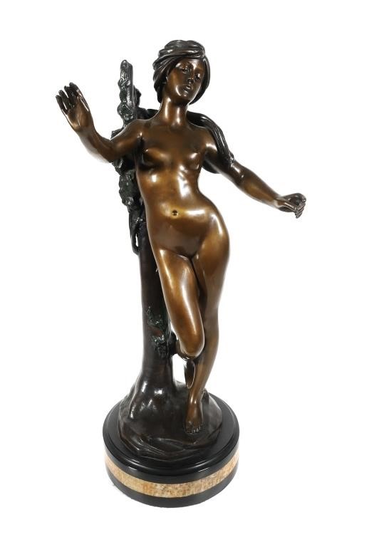 Appraisal: Bronze greenish-brown patinate France ca titled La Muse des Bois