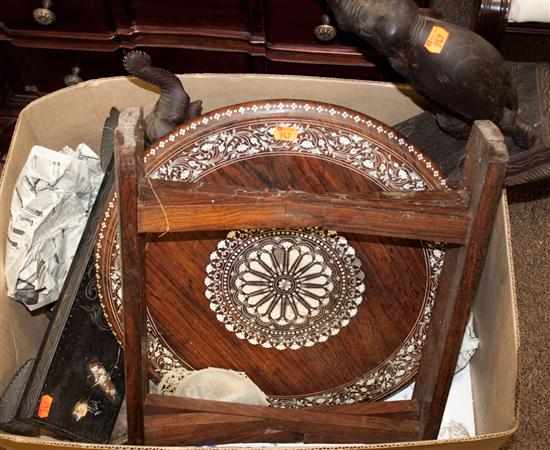 Appraisal: Burmese ivory inlaid rosewood side table and assorted carved elephant