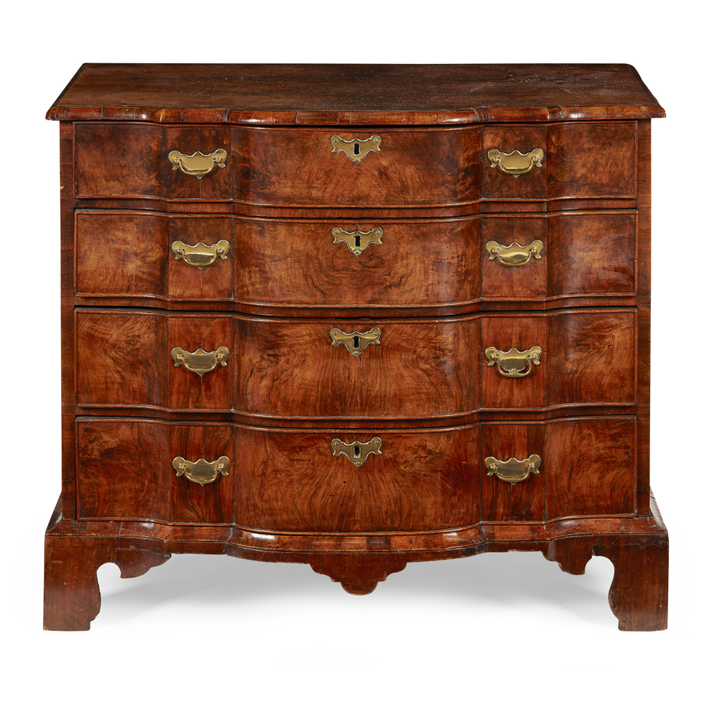 Appraisal: DUTCH WALNUT BLOCK-FRONT CHEST OF DRAWERS TH CENTURY the quarter