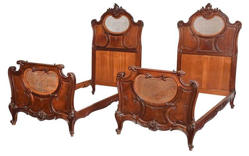 Appraisal: Fine Pair Provincial Louis XV Style Walnut Beds French th