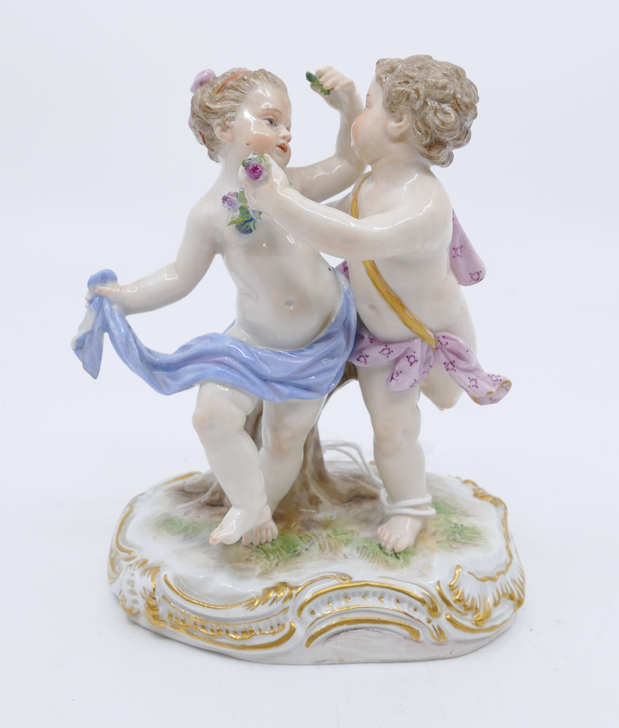 Appraisal: Meissen Dancing Boy Girl with Flowers Porcelain Figure Group Late