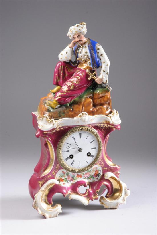 Appraisal: FRENCH PORCELAIN FIGURAL MANTLE CLOCK mid- th century works marked