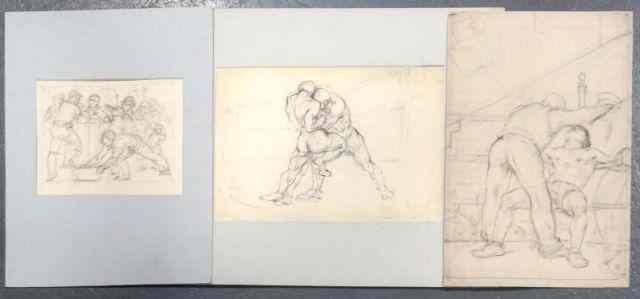 Appraisal: BLOOM Hyman Drawings on Paper Pencil drawing on brown paper