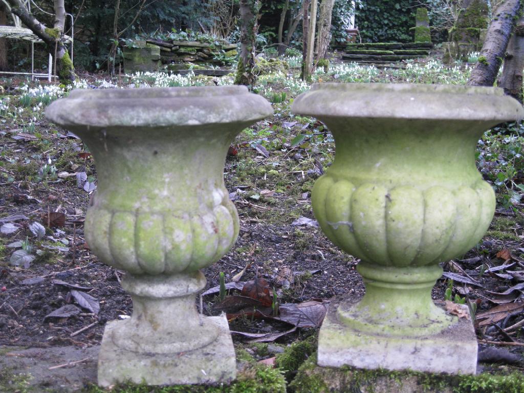 Appraisal: Two small Garden Urns with lobed bodies on square bases