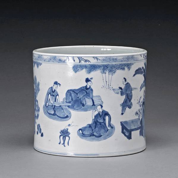 Appraisal: A blue and white porcelain brush pot Kangxi Of simple