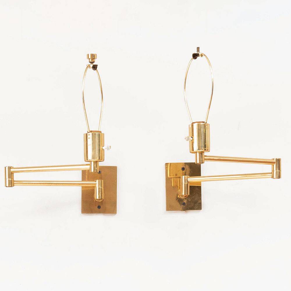 Appraisal: Pair of Brass Swing Arm Hansen Lamps x x in