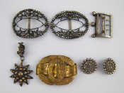 Appraisal: A two piece gilt metal belt buckle a pair of