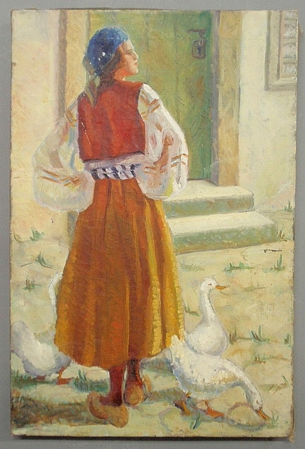 Appraisal: - Unframed oil on canvas painting of a Dutch woman