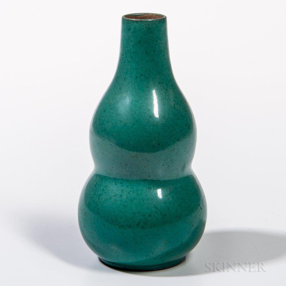 Appraisal: Small Mottled Green-glazed Double Gourd Vase Small Mottled Green-glazed Double