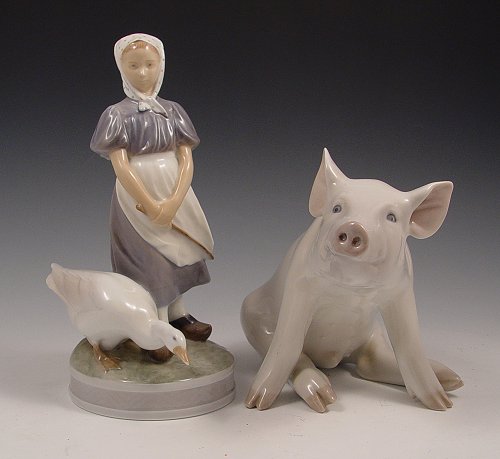 Appraisal: pc ROYAL COPENHAGEN LARGE PIG GIRL WITH GOOSE '' ''