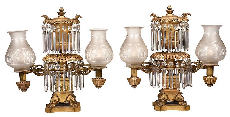 Appraisal: Pair Classical Gilt Bronze Argand Lamps American or British early