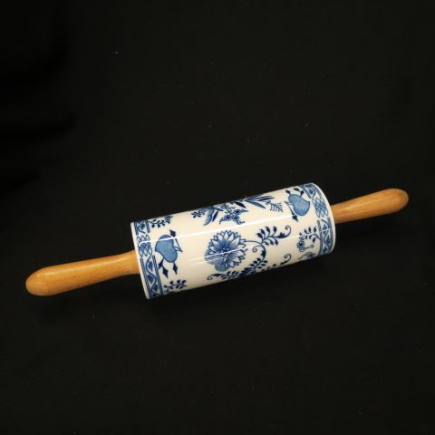 Appraisal: Blue Onion Porcelain Rolling Pin wooden handles porcelain body excellent