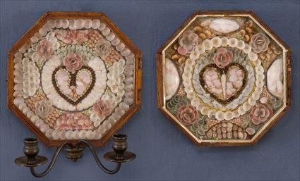 Appraisal: TWO SHELLWORK OCTAGONAL SAILOR'S VALENTINES Each originally part of a