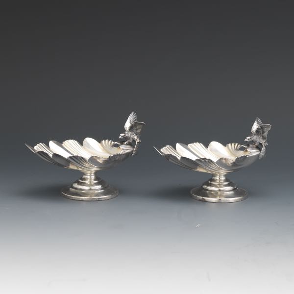 Appraisal: WHITING MFG CO PAIR OF ACANTHUS LEAF AND BIRD SALT