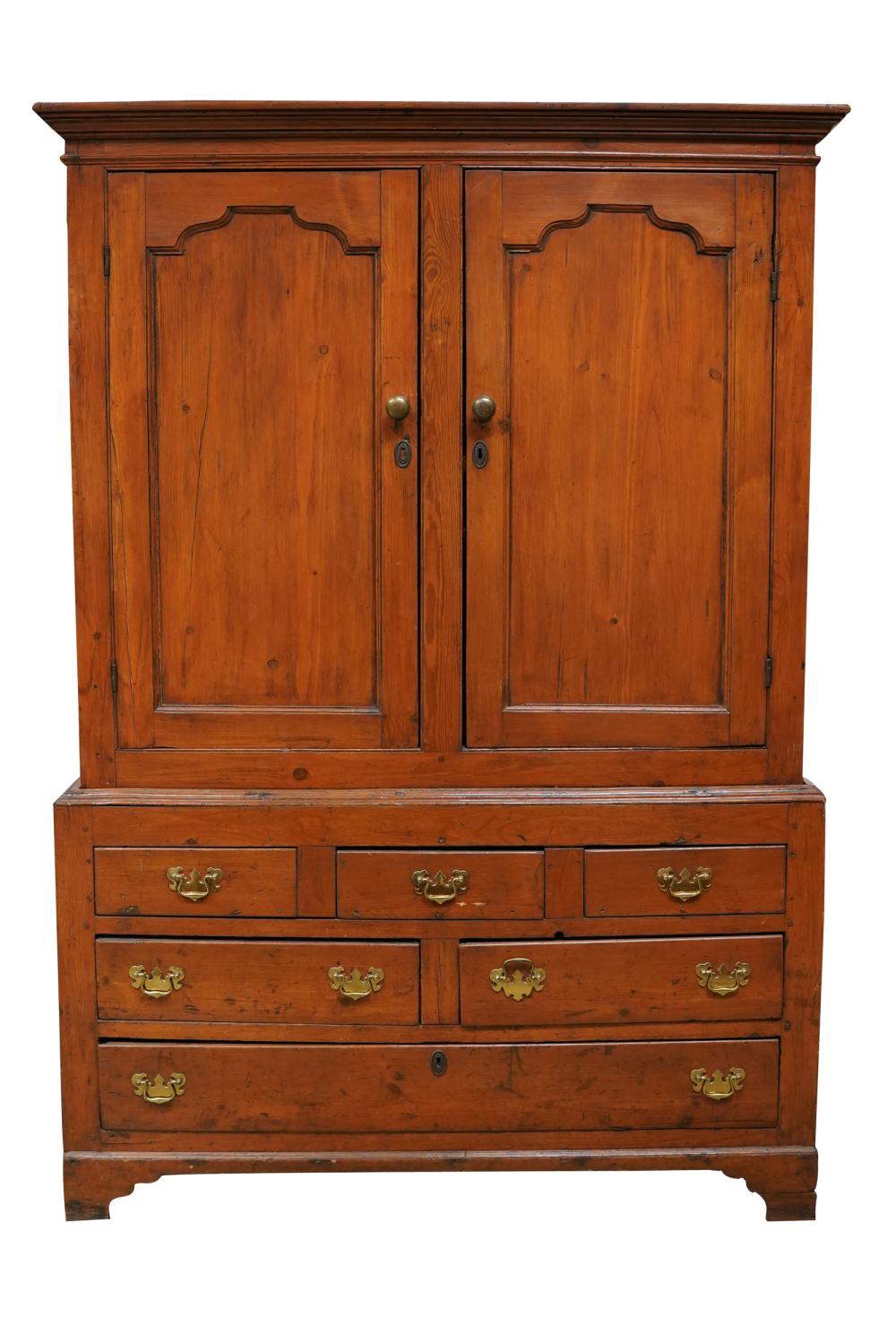 Appraisal: ENGLISH PINE LINEN PRESS th century constructed in two sections