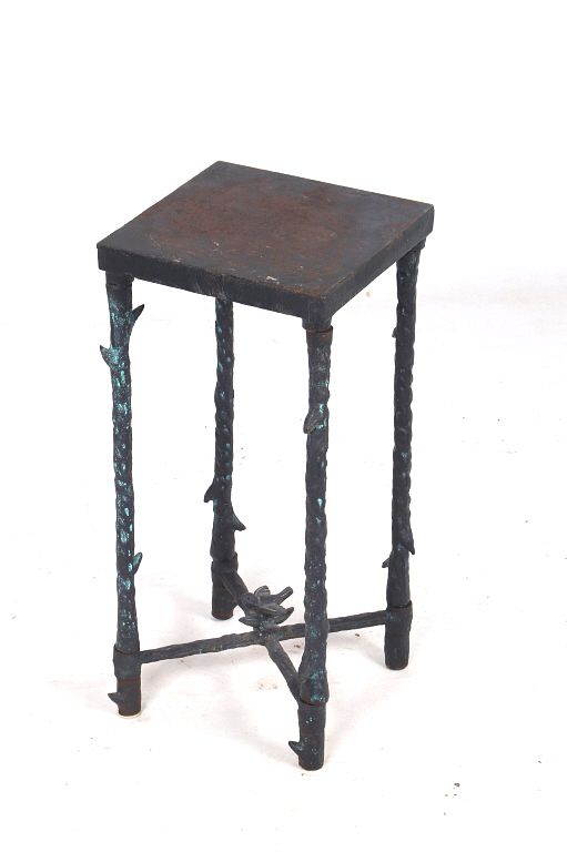 Appraisal: Ornate Cast Iron Floral Bird Square End Table For your