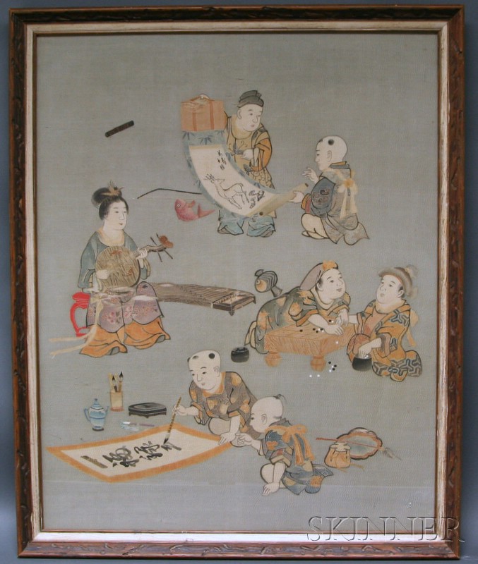 Appraisal: Japanese Textile th century scene of a woman and children