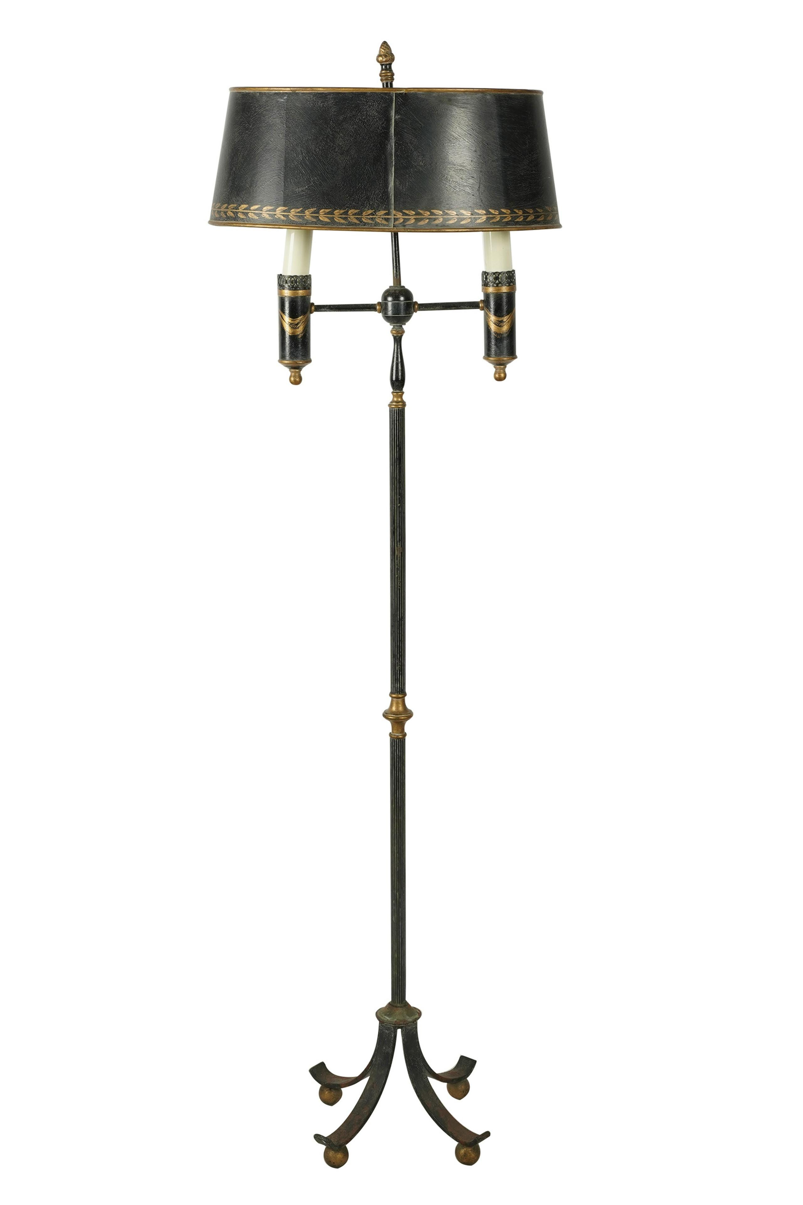 Appraisal: ENGLISH PAINTED TOLE FLOOR LAMP black with gilt decoration the