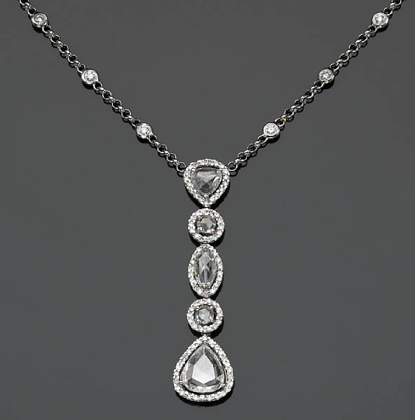 Appraisal: A rose-cut diamond and k white gold necklace length in