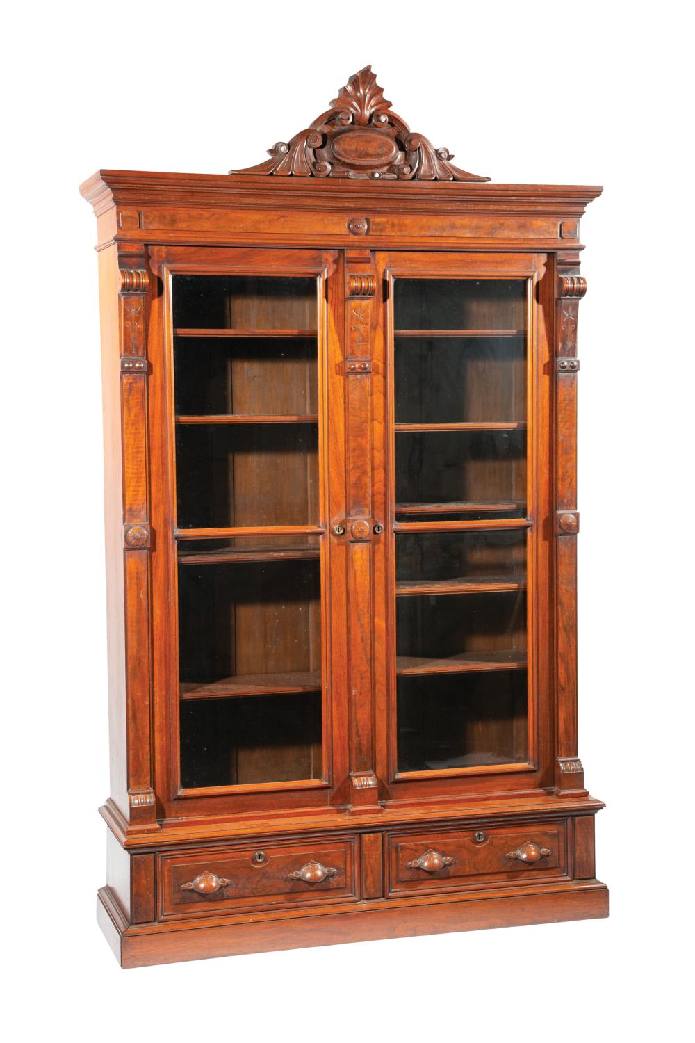 Appraisal: American Renaissance Carved Walnut and Burl Bookcase late th c