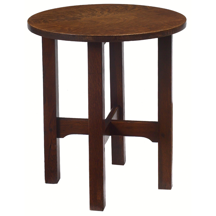 Appraisal: Gustav Stickley tabouret circular top over a notched cross-stretcher base