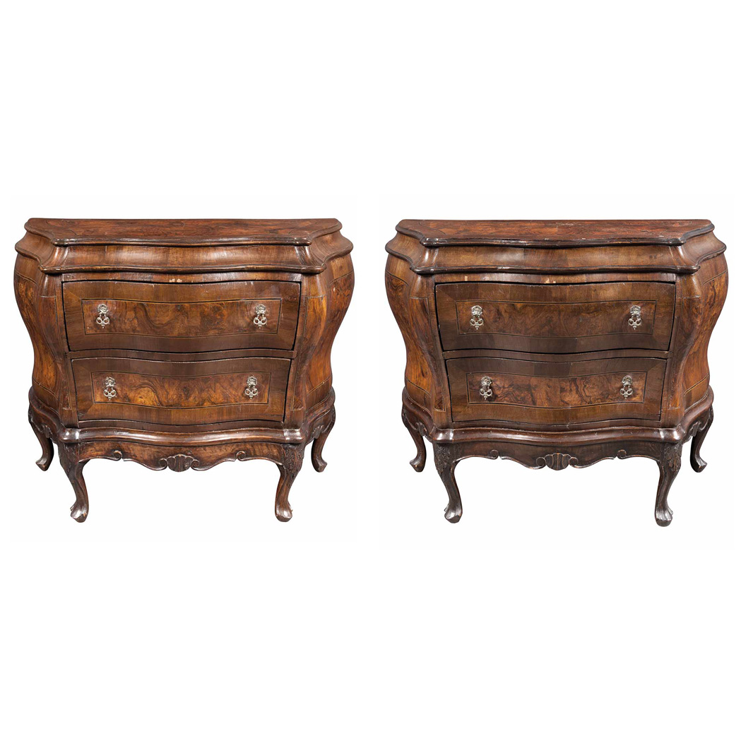 Appraisal: Pair of Continental Rococo Style Walnut Petite Commodes Late th