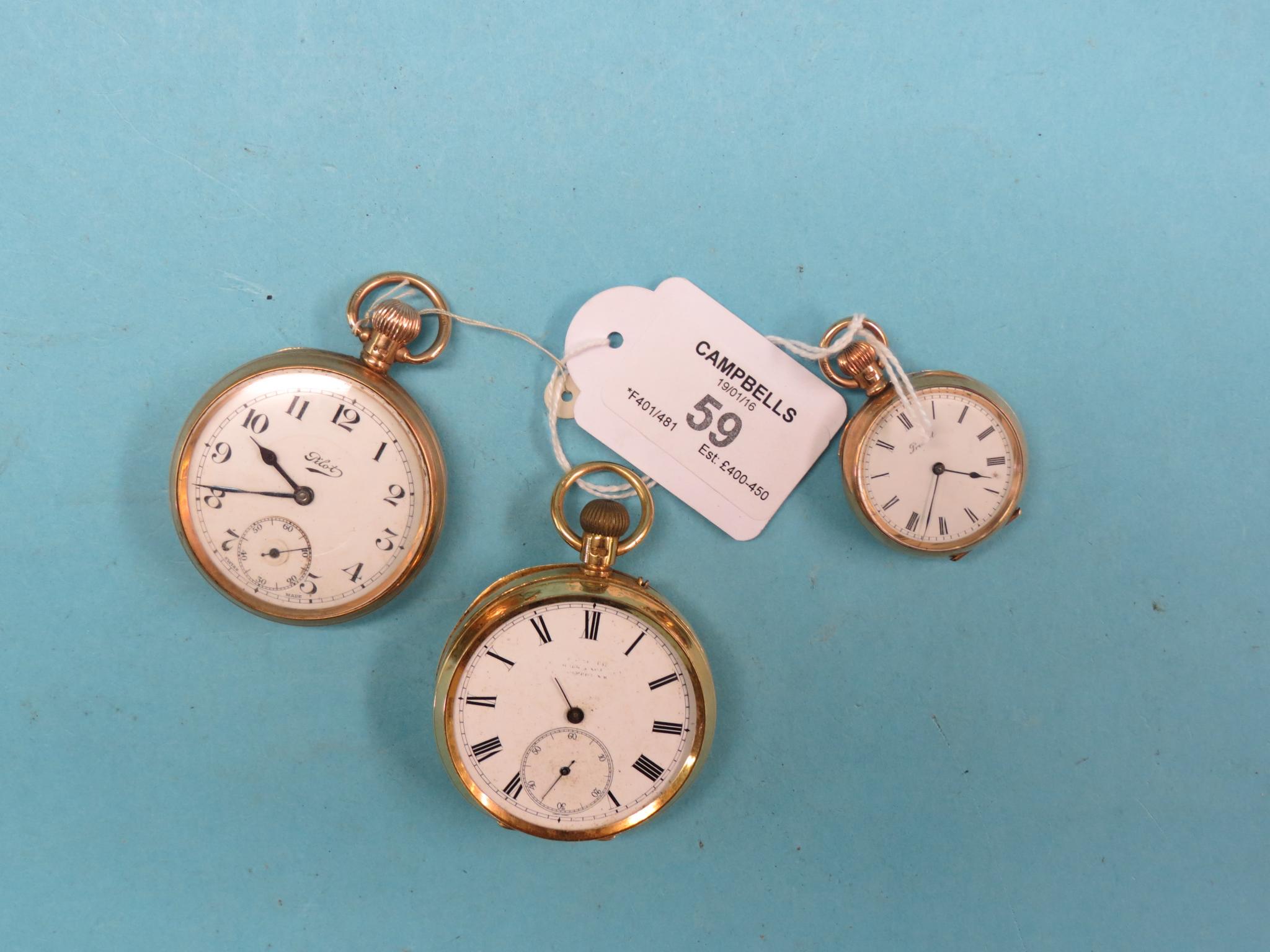 Appraisal: An ct gold open-face pocket watch glass lacking a Pilot