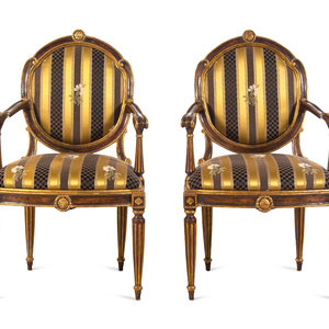 Appraisal: A Pair of Italian Painted and Parcel Gilt Armchairs th