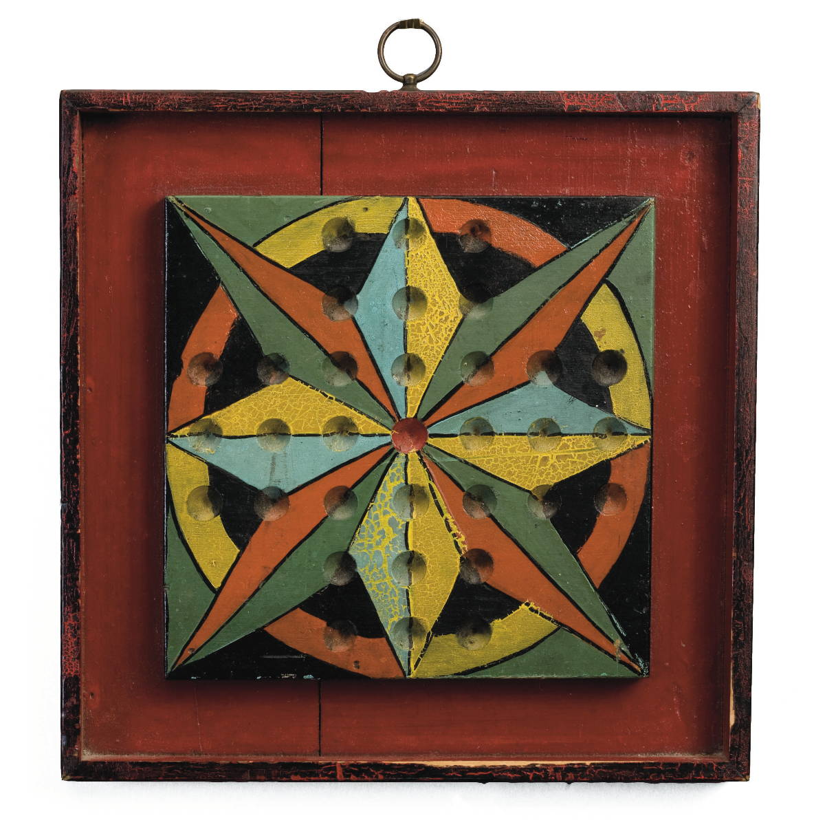 Appraisal: AMERICAN POLYCHROME PAINTED WOODEN MARBLE GAMEBOARD IN BOX FRAME x