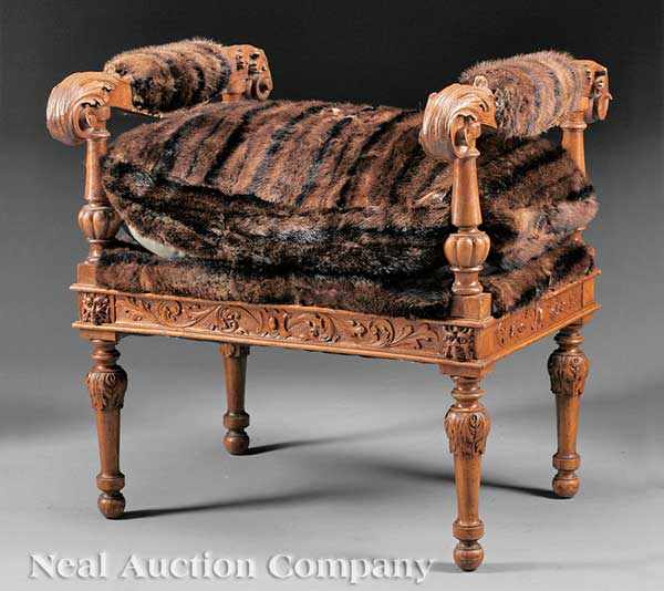 Appraisal: A Continental Carved Walnut Window Seat or Bench th c