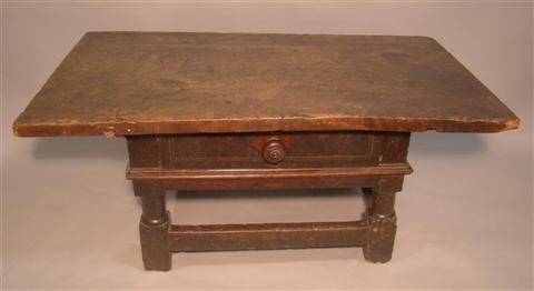 Appraisal: WILLIAM AND MARY STYLE LOW SINGLE DRAWER TABLE the paneled