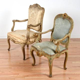 Appraisal: Continental Rococo paint decorated armchairs th th c probably German